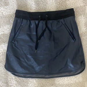 Navy Blue Faux Leather Draw String Waist Mini Skirt